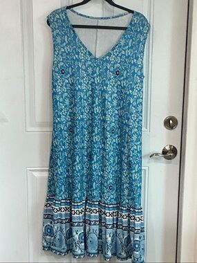 Sleeveless turquoise dress with delicate floral pattern  in size 1XL SO PRETTY